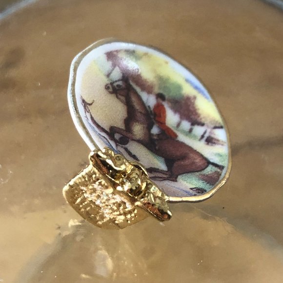 REUTTER Porcelain Dollhouse Plate on Stand Fox Hunt Horses Dogs Convex Face - Picture 2 of 5